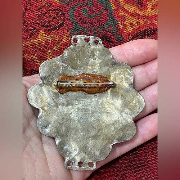 Antique Chinese Tibetan Silver Copper
Carnelian Cabochon Turquoise Trinket broch - Picture 4 of 8